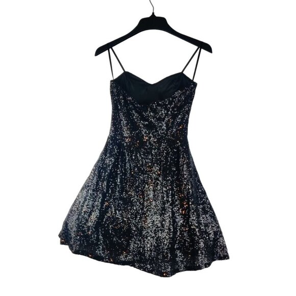 Black Sequin Sparkle Mini Cocktail Dress 7/8 Windsor Skater Spaghetti Straps - Picture 7 of 10